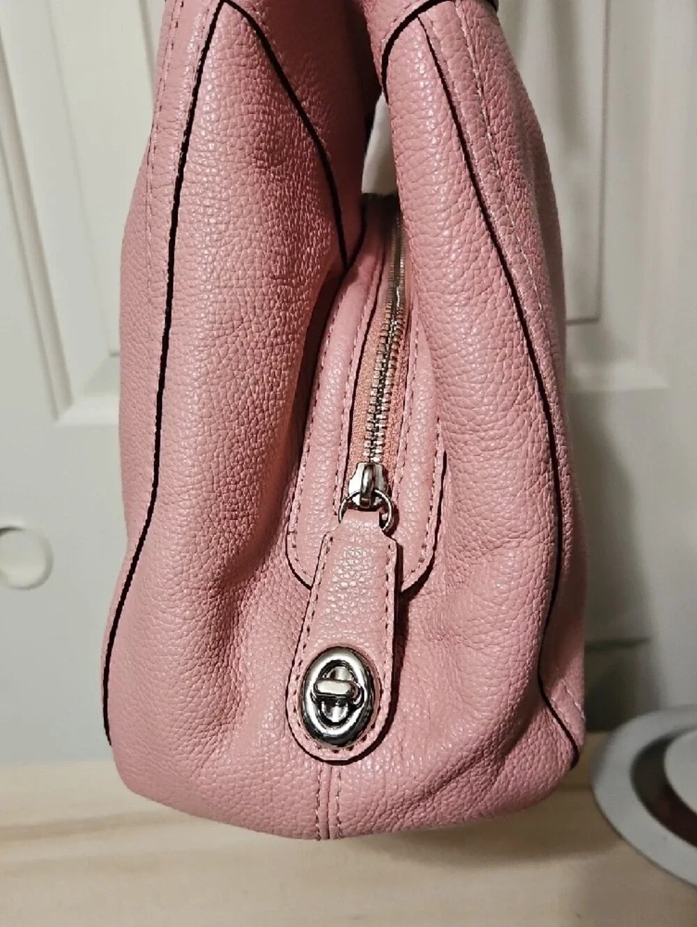 Coach EUC Lexi Pink Pebbled Leather Shoulder Bag with Chain Straps - Picture 6 of 12